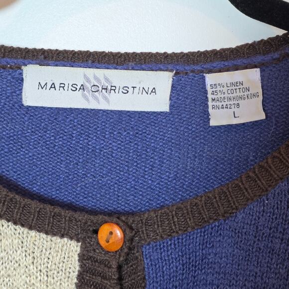 Marisa Christina Fall Sunflower Button Sweater Cardigan Size L Linen Cotton - Picture 6 of 6